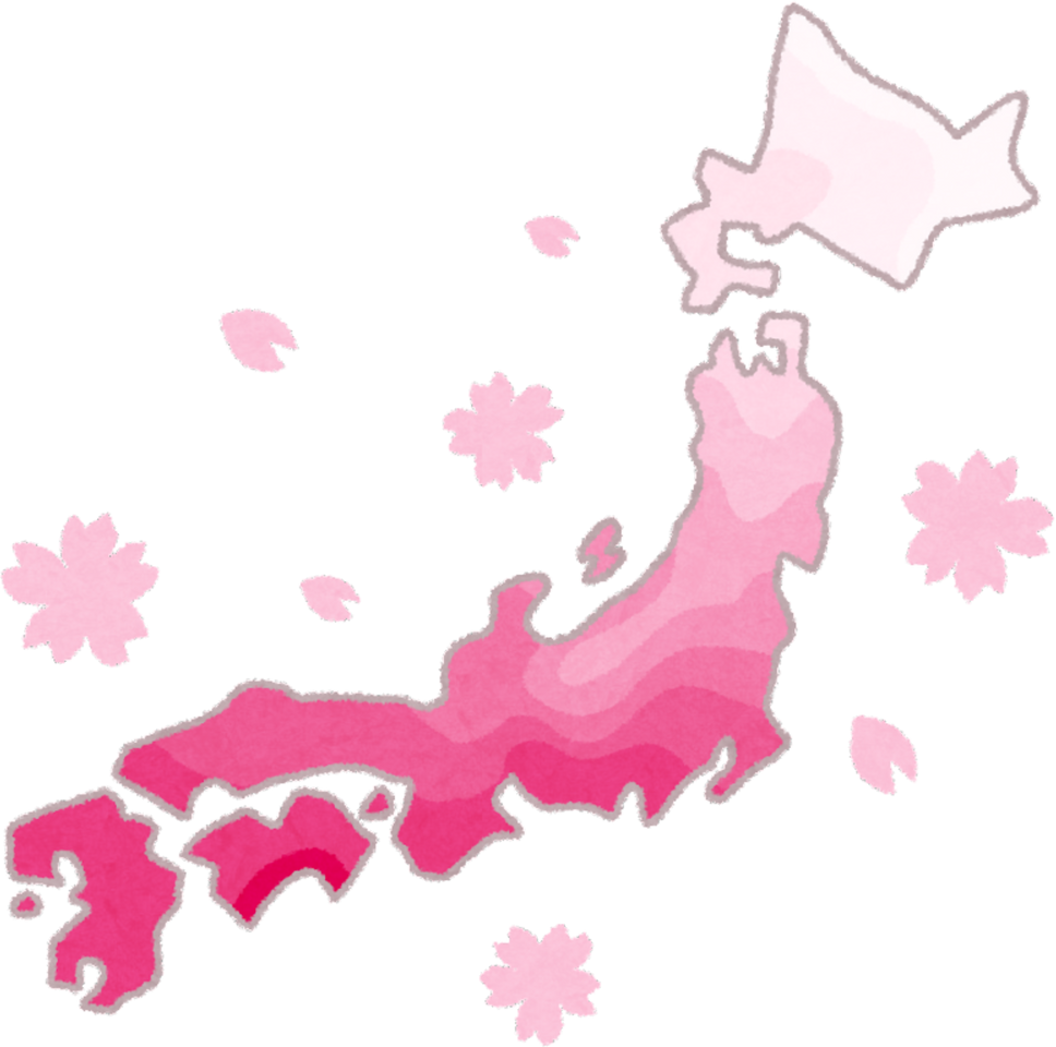 Watercolor Illustration of Cherry Blossom Front Over Japan Map